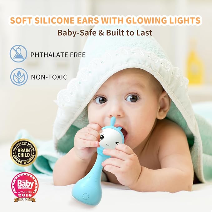 alilo Yoyo Talking Bunny Baby Singing Musical Rattle, Mimicking Toys Repeats What You Say, Preloaded 90+ Audio Content, ABC/Number/Notes Learning Toys for Toddlers Infant Newborn Boy Girl Gifts