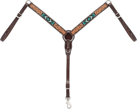 Weaver Leather Turquoise Diamond Beaded Horse Headstall, Leather Headstalls for Horses for Trail Riding, Durable Equine Supplies, Dark Oil