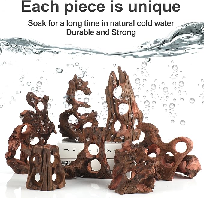 Natural Wood Aquarium Cave Betta Fish Hideout for Aquarium Fish Tank Decorations-Reptile Hide-Snake Hide-Cave for Cichlids Habitat Shelter for Crayfish Shrimp and Other Aquatic Pets 6.1-9.8"