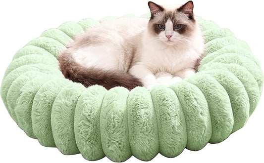 Cloudsoft Flower Cat Bed and Dog Bed, Washable Plush Pet Bed with Non-Slip Water-Resistant Bottom, Faux Furfor Cats & Small Dogs Up to 33 lbs, 29.9"x29.9" (Green)