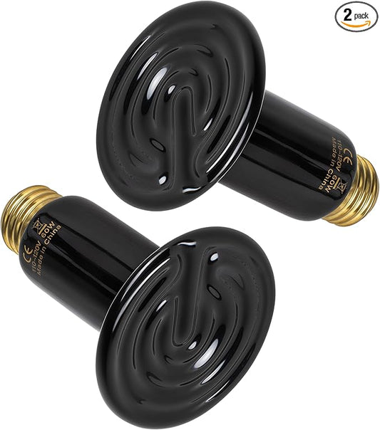 HealSmart 60W Reptile Heat Lamp Ceramic Heat Emitter, No Light Emitting Heat Bulbs, Suitable for Snake/Lizard/Spider, Plant Growth and Incubating Chicken, 2-Pack