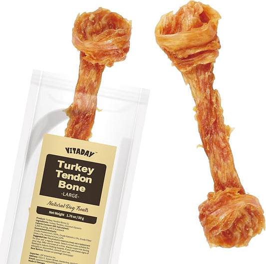 Turkey Tendons for Dogs, All Natural, Healthy Dog Treats, Long Lasting, Hypoallergenic Dog Chews, Rawhide Free, USA-Sourced, for Large Dogs, Bone (L), 1 Count Pack