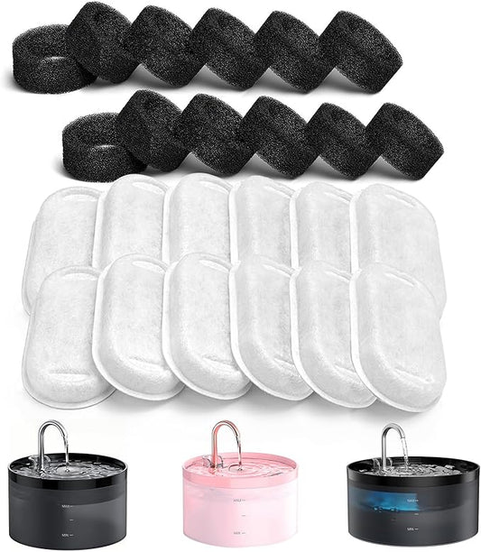 Giotohun Pet Water Fountain Filter: 24 Cat Filters + Sponges for Cat Fountain - 67oz/2L