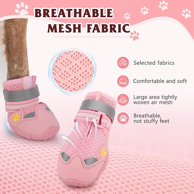 Dog Shoes for Large Medium Small Dog, Mesh Breathable Dog Shoes for Hot Pavement, Anti-Slip Dogs Boots Paw Protectors with Reflective for Outdoor Walking Indoor Hardfloors (Size 4)