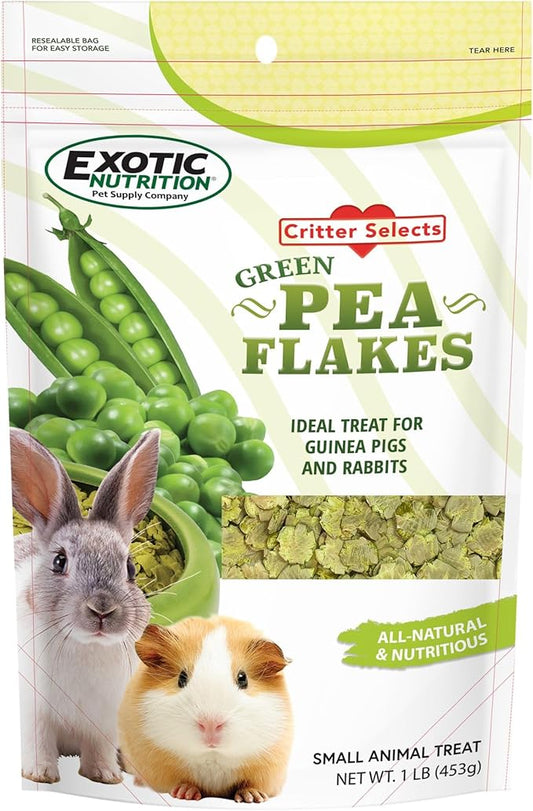 Exotic Nutrition Green Pea Flakes (1 lb.) - Healthy Natural Dried Vegetable Treat - for Rabbits, Guinea Pigs, Hamsters, Chinchillas & Other Small Pets
