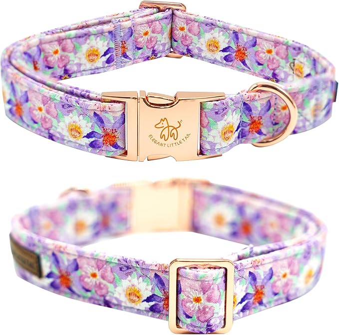 Elegant little tail Dog Collar, Rose Print Pet Collar Summer Dog Collar Durable Metal Buckle Dog Collars Cotton Pet Adjustable Dog Collars for Large Dogs
