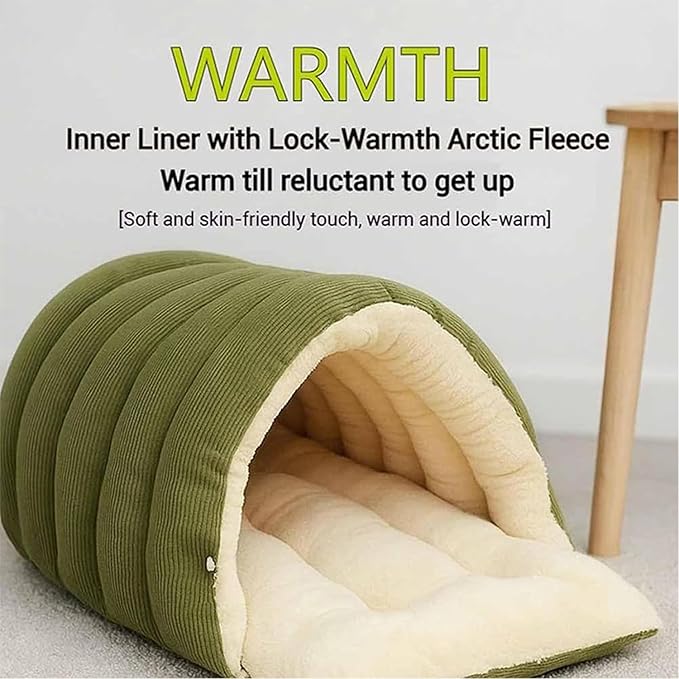 Expectation Cat Bed, Removable and Washable Winter Closed-Off Cat Bed, Soft Fluffy Warm Autumn/Winter Cats House, Washable Non-Slip Pet Sleeping Bag for Indoor Cats Small Dogs (G,Large)