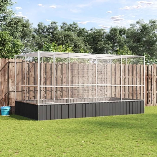 Large Bird Aviary with Extension, Outdoor Galvanized Steel Bird Cage, Galvanized Steel Outdoor Bird Aviary, Mesh Fence Bird House for Small Animals, 164.6"x81.5"x83.5"