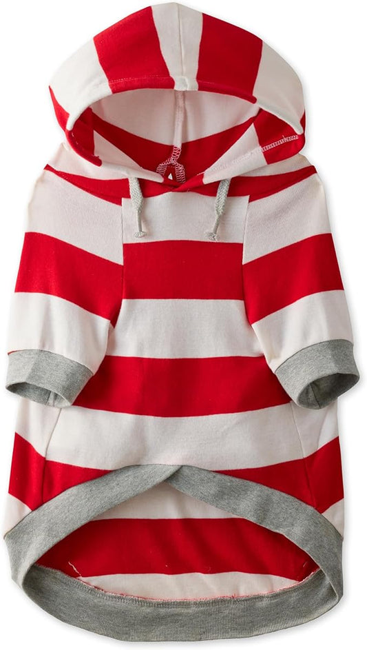 Rocky – The Orginal Lightweight Hooded TEE 100% Organic Cotton Dog Hoodie Pet Coat Sweater for Small, Medium, Large Dogs, Red Bold Stripe, Large