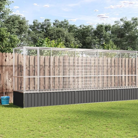 Galvanized Steel Large Flight King Bird Cage with Extension, Steel Outdoor Aviary, Outdoor Indoor Large Bird Cage Aviary Pet House for Cockatiels African Parakeets, 328.5"x42.1"x83.5",-307