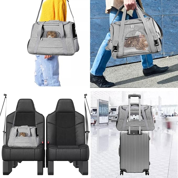 kathson Rabbit Travel Carrier Bag Airline Approved Pet Pocket Breathable Mesh Window Portable Hand Bag with Locking Safety Zippers for Small Dogs Cats Bunnies and Small Animals (Black)