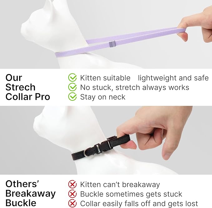 Safety Cat Collar Pro - U.S. IDA Gold Awarding Design, Elastic Quick Release Cat Collar with Buckle Non Breakaway - Lightweight for Kitten All Small Large Cats (Glacier Silver, S 5.9-11.8")