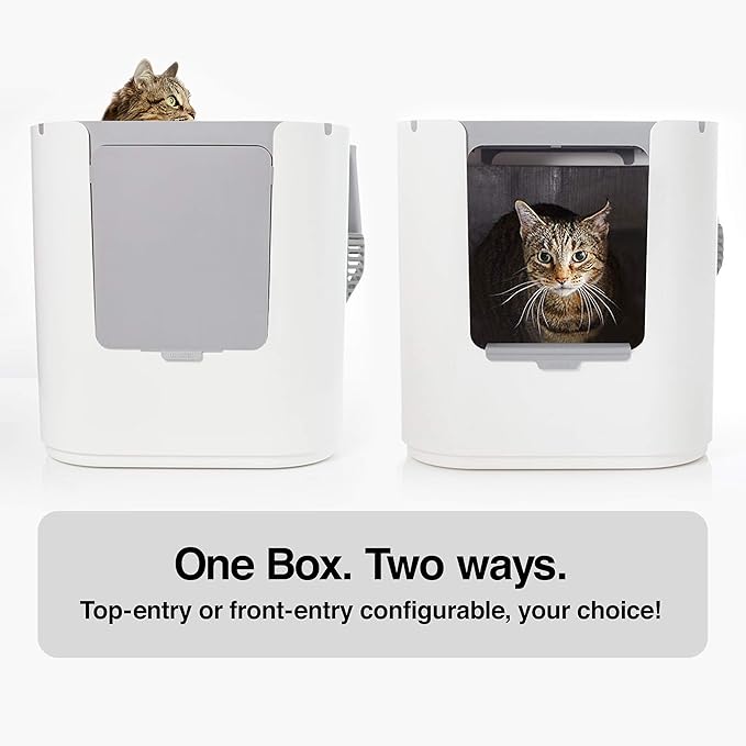 Modkat® XL Litter Box, Top or Front-Entry Configurable, Full Height Seamless Base, Reusable Litter Liners, Sifting Litter Scoop, 2X Bamboo Charcoal Filters - Black