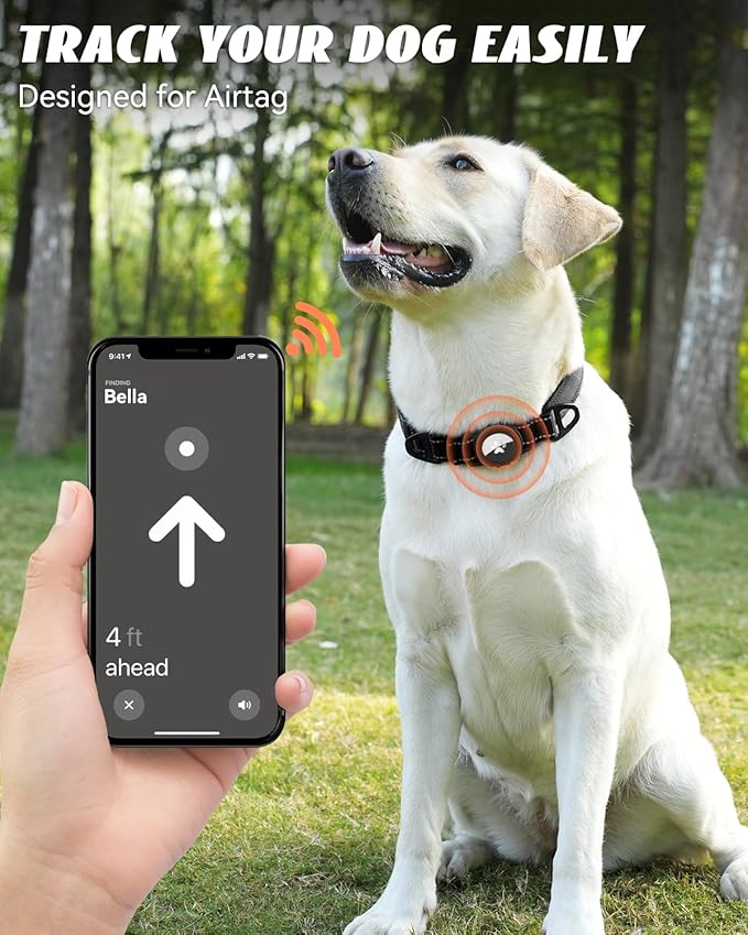 Joytale Airtag Dog Collar, Dual D-Rings, Waterproof Reflective Pet Collar with AirTag Holder, Soft Padded Adjustable for Large Dogs, Black, L