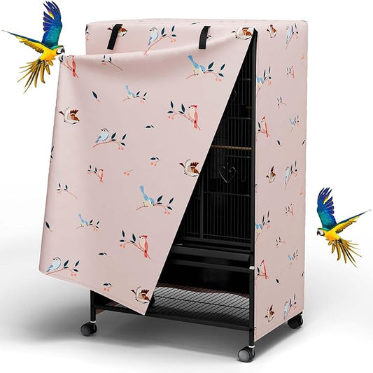 Tchvt Nighttime Bird Cage Covers with Zipper Panel Blackout Birdcage for Winter Universal Breathable Large Good Night Enclosure for Bird (Bird Designs, 26x19x40 inch)