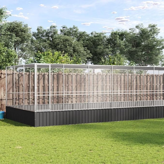 Large Metal Heavy Duty Walk-in Aviary Cage with Extension, Ample Activity Space Bird Cage with Lockable Door Also for Chickens and Rabbits, Silver 448.4"x120.9"x83.5" Steel,-527