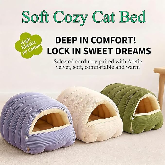 Expectation Cat Bed, Removable and Washable Winter Closed-Off Cat Bed, Soft Fluffy Warm Autumn/Winter Cats House, Washable Non-Slip Pet Sleeping Bag for Indoor Cats Small Dogs (Purple,Medium)