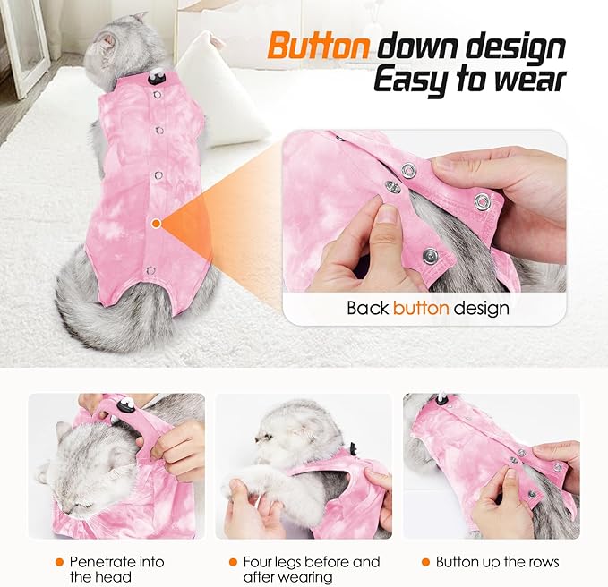 Cat Recovery Suit, Cat Onesie, Pink, S