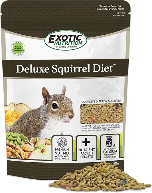 Exotic Nutrition Deluxe Squirrel Diet (2 lb.) - Staple Diet with High Protein Pellets for Captive Squirrels - Grey, Ground, Flying, and Chipmunks