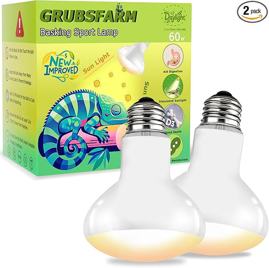 UVA Reptile Heat Lamp Bulb 60W - Basking Light for Bearded Dragons, Lizards, Tortoises, Chicks & Amphibians, Simulated Sunlight for Terrariums, Supports Bone Health & Metabolism | 2 Pack