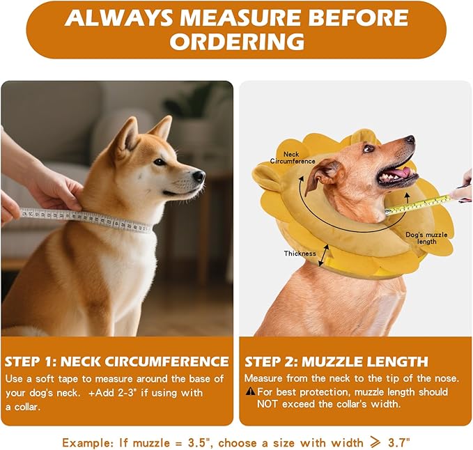 IEUUMLER Inflatable Recovery Dog Collar, Protective Donut Cone, Adjustable Soft Collar for Dog and Cat After Surgery Prevent from Biting & Scratching EU002 - Orange M+