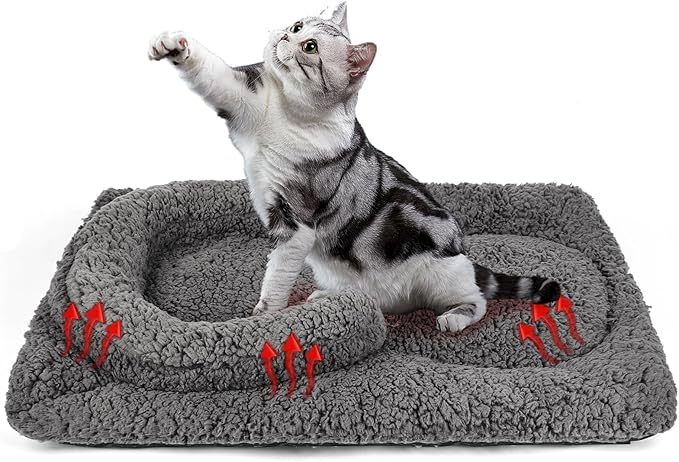 Self Warming Cat Bed Mat with U-Shaped Pillow -24"x18" Soft Thickened Thermal Cat Bed, Machine Washable Heat Retention Pad for Indoor Cats