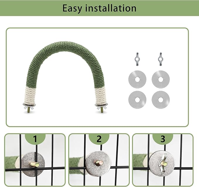 Bird Stand Perch U Shape Hemp Rope Green Wood Parrot Perches for Small Birds,Parakeets Macaw Cockatiels Conures Love Birds Finches,Bird Training Educational Stand Toys (Small,1 Pack)