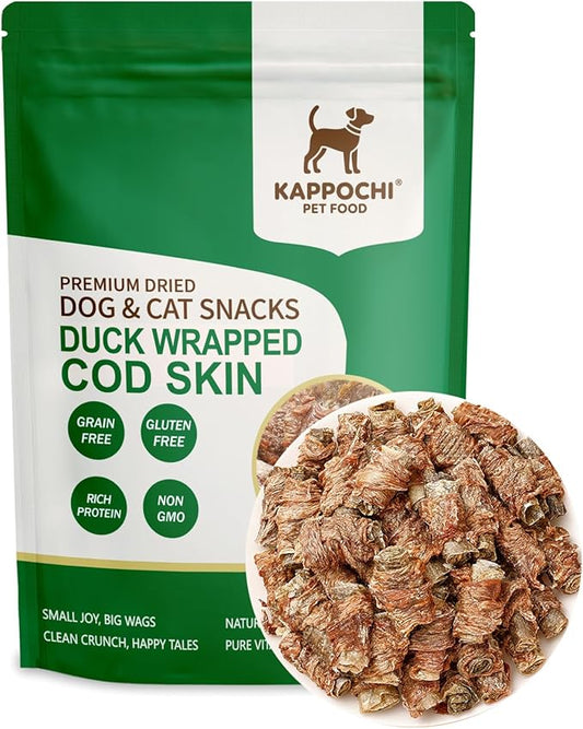 Freeze Dried Duck Wrapped Cod Skin Dog Treats, Rich in Omega-3, 2.8 Ounce (80.0g), Single Ingredient, High Protein Training Treats, Natural & Raw, No Additives, Grain Free, Gluten Free