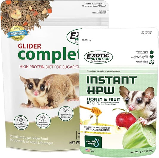 Sugar Glider Complete Food Starter Package - Nutritionally Complete Pellet Diet & High Protein Supplemental Food for Sugar Gliders… (2 Piece Set)