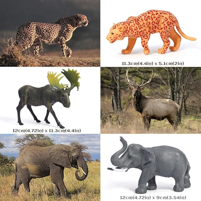 FRUSE Safari Animals Figures Toys, 12PCS Wild Zoo Figurines, Realistic African Jungle Playset With Panda, Lion, Elephant, Educational Learning Toys for Toddlers Kids 3-5