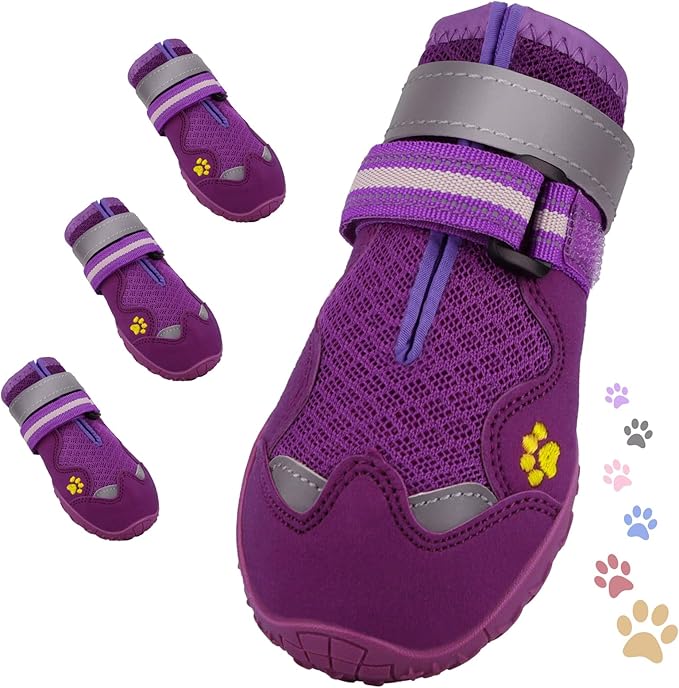 Dog Shoes for Large Medium Small Dog, Mesh Breathable Dog Shoes for Hot Pavement, Anti-Slip Dogs Boots Paw Protectors with Reflective for Outdoor Walking Indoor Hardfloors (Size 4)
