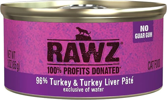 Rawz Natural Premium Pate Canned Cat Wet Food - Made with Real Meat Ingredients No BPA or Gums -3 oz Cans (Case Pack of 18) (Turkey)