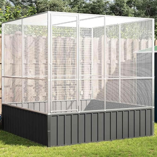 Large Metal Heavy Duty Walk-in Aviary Cage, Ample Activity Space Bird Cage with Lockable Door Also for Chickens and Rabbits, Silver 83.1"x81.5"x83.5" Steel,-511