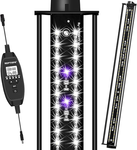 LED UVB Light for Reptiles, 22W 27-Inch Reptile LED Light for Bearded Dragon Lizard Gecko Snake Turtle, Aluminum UVA UVB Lamp Fixture Controller with Dimming and 4 UVI Modes
