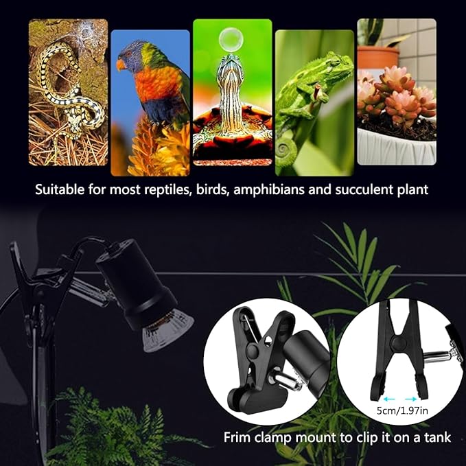 DOMICA Reptile Heat Lamp with 50W UVA UVB Light Bulb, Basking Spot Light Simulated Sunlight, Heating Lamp for Turtle, Lizard, Snake, Beared Dragon, Amphibians