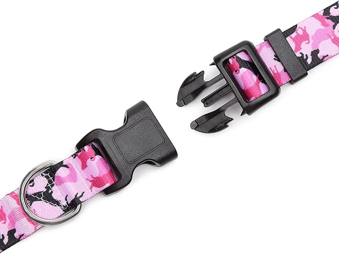 Mercano Adjustable Dog Collar - Special Design Patterns, Soft Nylon Comfortable Durable Pet Collar for Small Medium Large Dogs (XS, Dog Camouflage Pink)