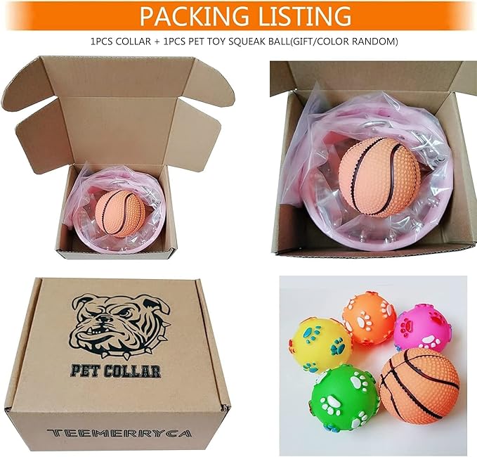 TEEMERRYCA Adjustable PU Leather Spiked Studded Dog Collars with a Squeak Ball Gift for Small Medium Large Pets Like Cats/Pit Bull/Bulldog/Pugs/Husky, Hot Pink, XS 8.3"-10.6"