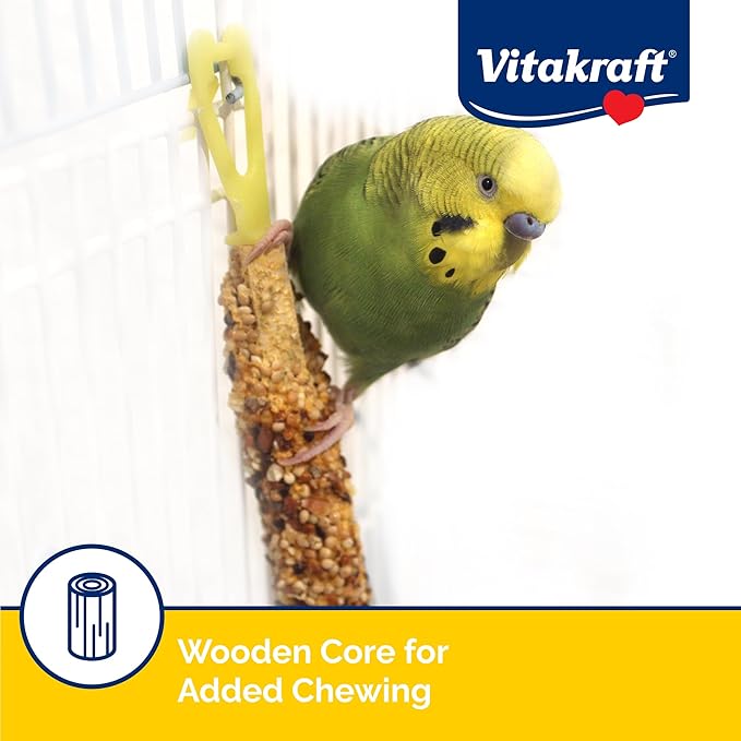 Vitakraft Crunch Sticks Parakeet Treat - Triple-Baked Millet Parakeet Treats with Natural Wood Center - Crunchy & Nutritious Bird Treat Sticks for Small Animals (12 Count, Honey, Egg, and Apple)