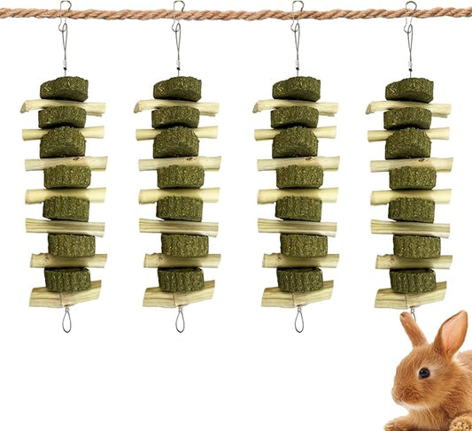 kathson Chinchilla Treats Bunny Chew Toys for Rabbits Teeth Grinding,Organic Bamboo Sticks Natural Toys for Hamsters 4 Pack