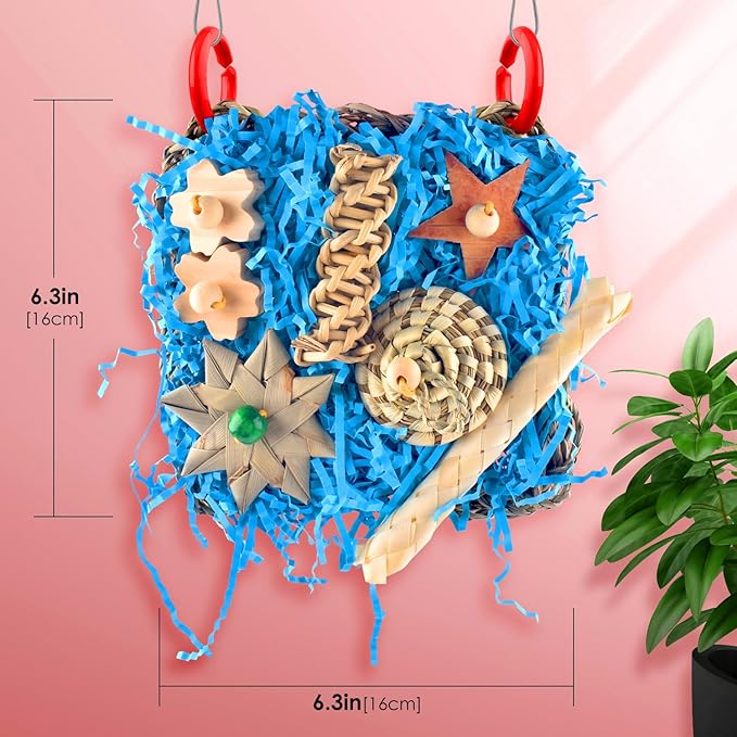 KATUMO Bird Toys, 2 Pack Bird Grass Mat Foraging Wall Toys Parrot Shredder Toys for Parakeet, Cockatiel, Conure, Lovebird, Budgie, Small to Medium Birds