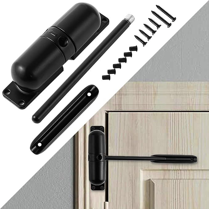 Door Closer Automatic Safety Spring Door Closer – Easy to Install to Convert Hinged Doors to Self-Closing– Black