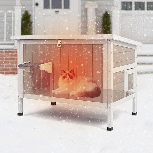 Insulated Outdoor Cat House Weatherproof, Wooden Cat House with All-Round Foam Insulation, 2 Doors, Feral Cats Shelter for Winter, 34.4''x21.6''x25.6''
