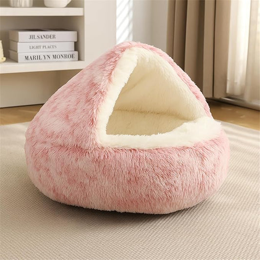 Nest Bed - Lapcatz Cat Beds for Indoor Cats, Fluffy Cat Bed Cave Plush Warm Nest for Cats (Salmon,XXL 32"x32")