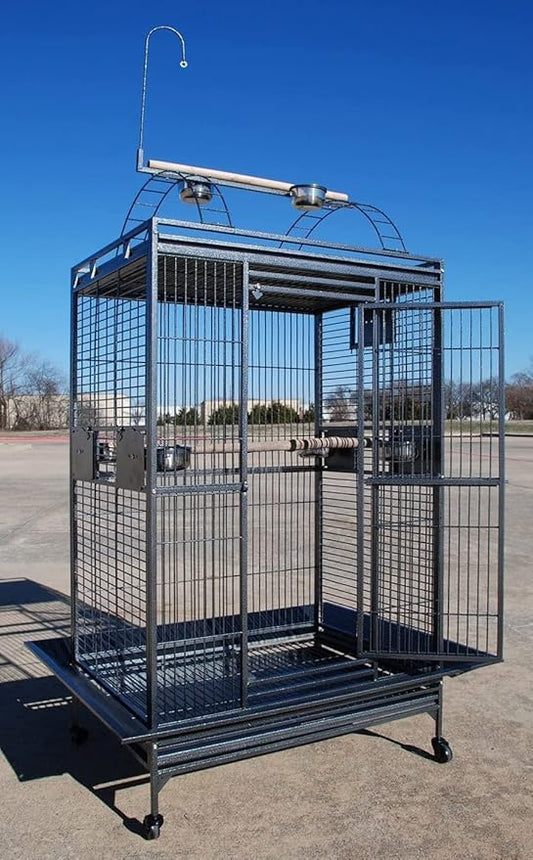 XXX-Large 36"x28"x68"H Double Ladders Open Play Top Wrought Iron Bird Parrot Parttot Finch Macaw Cockatoo Cage, Include Seed Guard and Toy Hook