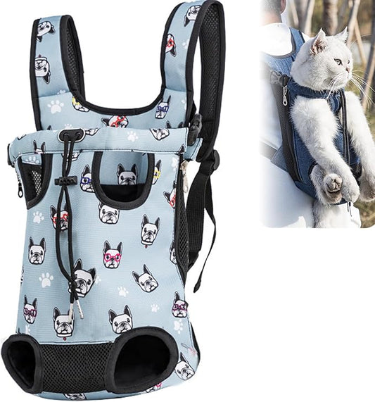 Portable Pet Carrier Backpack, Adjustable Pet Front Cat Dog Carrier Backpack Travel Bag for Small Medium Dogs Cats Puppies, Cat Backpack Carrier for Hiking Cycling (L, S)
