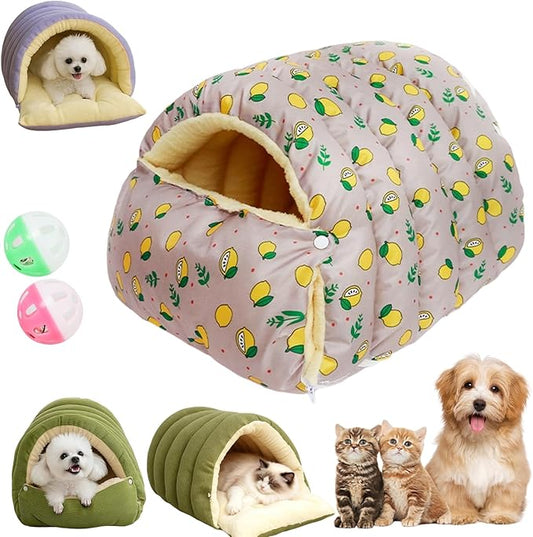 Expectation Cat Bed, Removable and Washable Winter Closed-Off Cat Bed, Soft Fluffy Warm Autumn/Winter Cats House, Washable Non-Slip Pet Sleeping Bag for Indoor Cats Small Dogs (F,Medium)