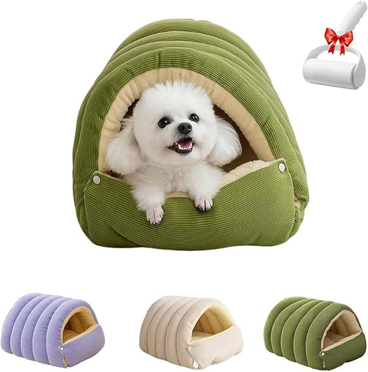 Removable and Washable Winter Closed-Off Cat Bed, Cat Winter Cave, Cute Cat Beds for Indoor Cats, Disassembled Design for Easier Cleaning, with Hair Remover (Green, 22.4 * 14.6 * 11.0 in)