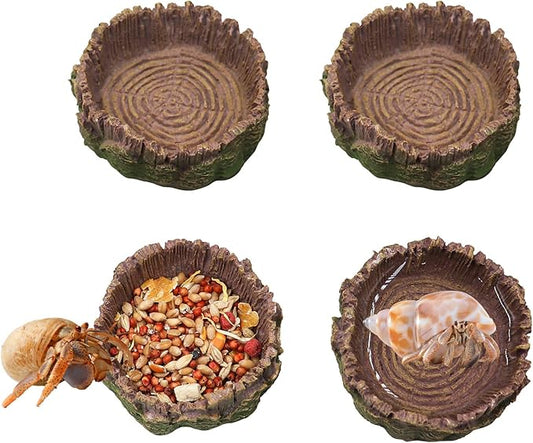 4 Pack Hermit Crab Water Dish Food Bowl, Resin Tree Trunk Reptile Feeding Bowls, Tank Aquarium Accessories for Bearded Dragon Leopard Gecko Lizard Tortoise Snail Toad Frog - 2.75 Inch in Diameter