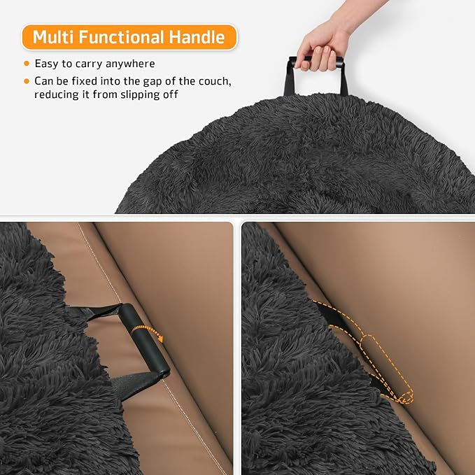GGIB Calming Dog Bed Fluffy Plush Dog Mat for Furniture Protector with Removable Washable Cover for Large Medium Small Dogs and Cats (Extra Extra Large, Dark Grey)