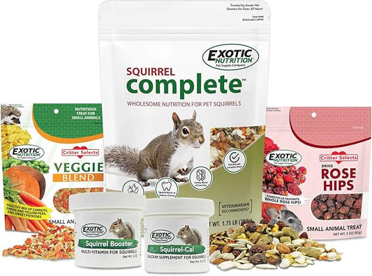 Squirrel Food Starter Package - Includes Nutritionally Complete Diet, Natural Treats & Healthy Vitamin Supplements - for Grey Squirrels, Ground Squirrel, Chipmunks, Flying Squirrels
